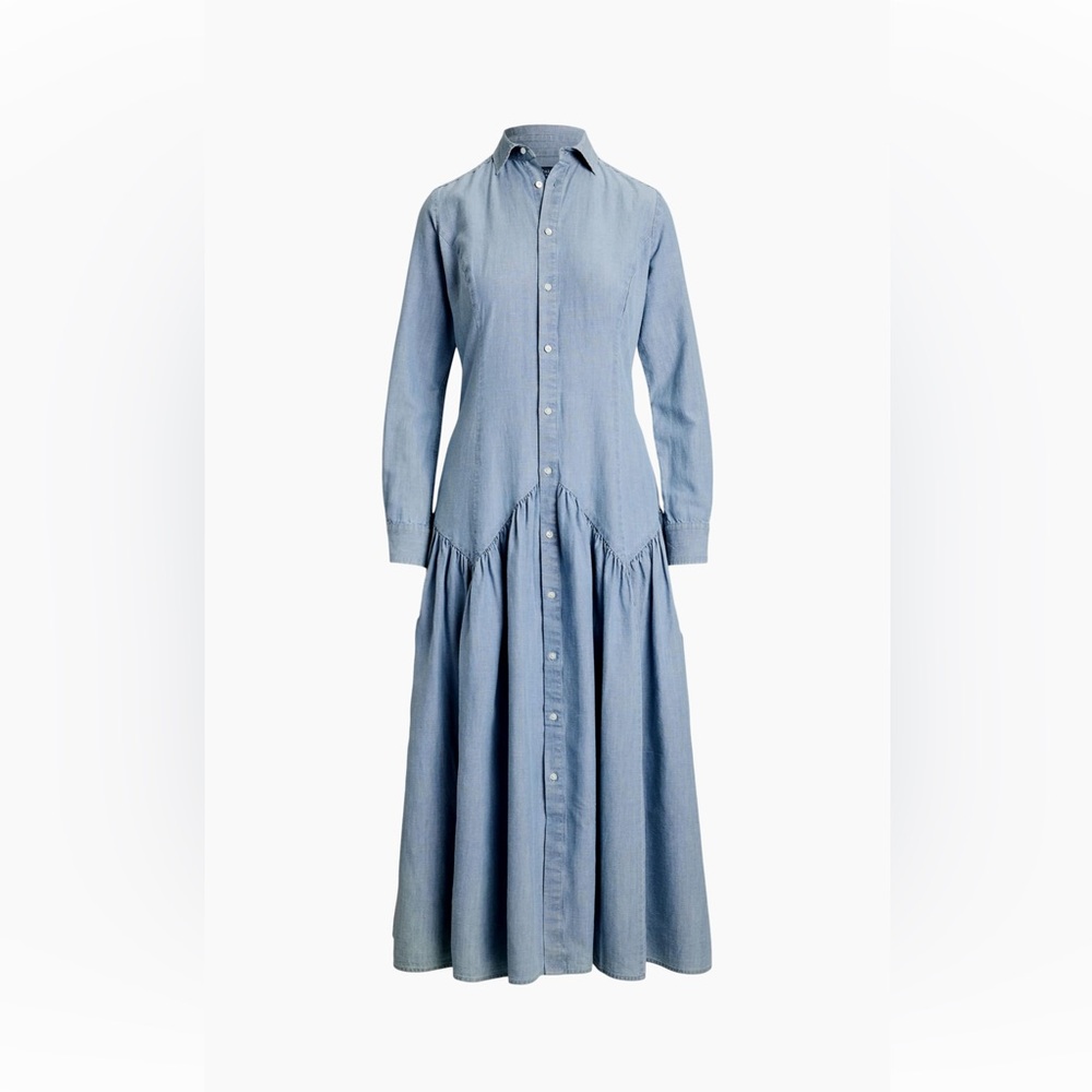 Polo by Ralph Lauren Drop-Waist Cotton-Linen Chambray Shirtdress